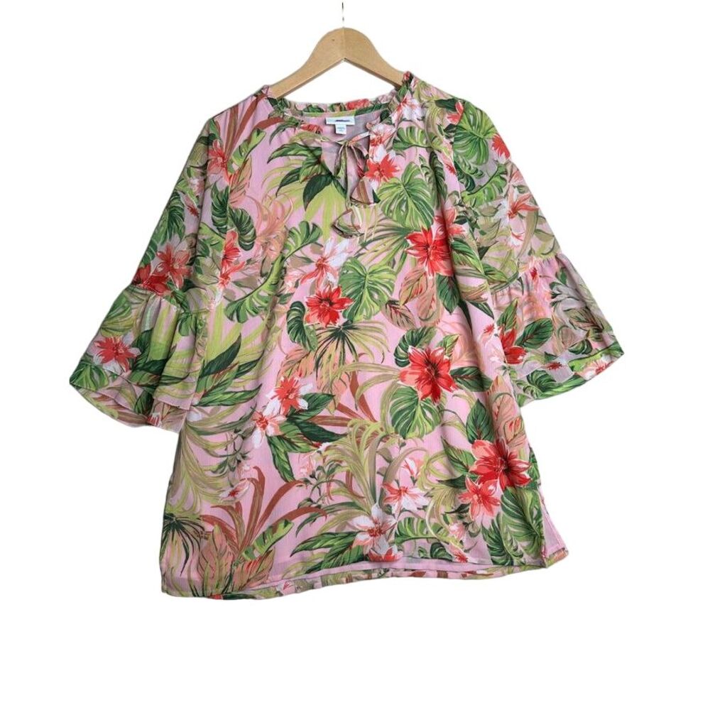 J. Jill Floral Print Half Sleeve Blouse size Small Petite Pink/Multicolor